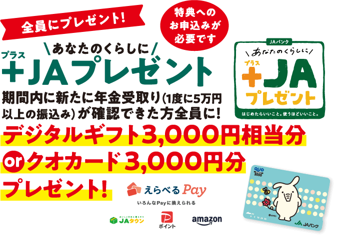 全員にプレゼント！あなたのくらしに+JAプレゼント